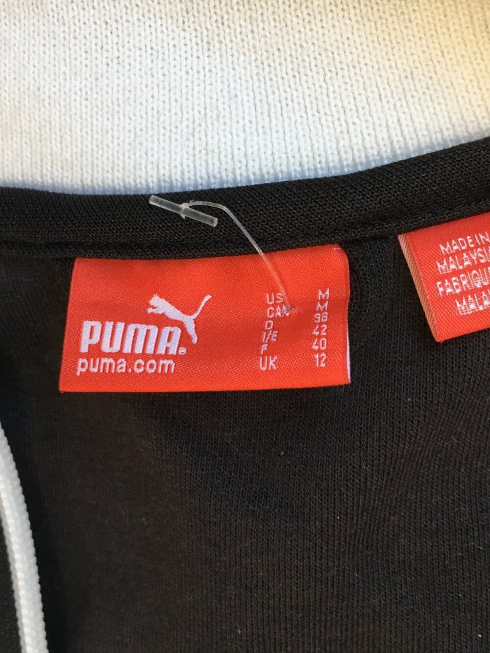 PUMA Black White Pink Glitter Cotton Trim Full Zip Long Sleeve Track Jacket - Picture 2 of 15